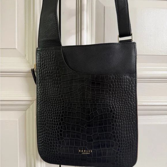 RADLEY LONDON Black Croc-Embossed Messenger Bag - Picture 1 of 5